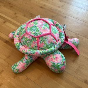 Lilly Pulitzer Shelly Turtle Plush Stuffed Animal Seasalt Blue Fruity Flamingo